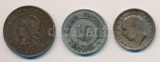 Argentína 1884. 1c + Peru 1880. 10c + Portugália 1882. 5R T:2-,3 / Argentina 1884. 1 Centavo + Peru 1880. 10 Centavos + Portugal 1882. 5 Reis T:VF,F