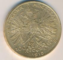 Ausztria 1915. 100K ffém aranyozva, feltehetőleg privát utánveret T:2 /
Austria 1915. 100 corona gi...
