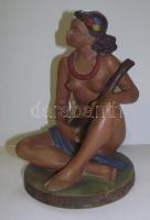 cca 1950 Gondos József (1909-1987): Tahiti lányt megformázott kerámia szobor 22cm-es magassággal, ta...