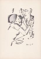 Molnár C Pál (1894-1981): Kávé mellett, kis szériás ofszet-karton, 21x29 cm