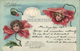 1899 Good evening, floral litho (EK)