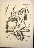 Molnár C Pál (1894-1981): Ébredés, kis szériás ofszet-karton, 21x29 cm