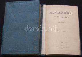 Ábray Károly: Magyarország 1848-1849-ben. Regényes korrajz. I-IV. kötet. Pest, 1869. Kertész József. 2 aranyozott gerincű egészvászon kötetben Putz Antal kőszegi könyvkötő munkája. (Egyiken feslés)