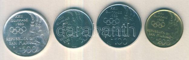 San Marino 1980. 50L + 100L + 200L + 500L Ag "XXII. Nyári Olimpia" sor T:1 /  San Marino 1980. 50 Lire + 100 Lire + 200 Lire + 500 Lire "1980 Olympics" set C:UNC