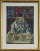 Tórát másoló rabbi gobelin üvegezett keretben / Rabbi copying Torah gobelin in frame 30x40 cm