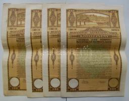 1920. 4db "Budapest Székesfőváros" kötelezvénye 200K-ról szelvényekkel magyar és német nyelven.