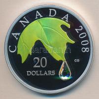 Kanada 2008. 20$ Ag "Juharlevél, Swarovski kristály esőcsepp"!! eredeti bőr díszdobozban és kartonban magyar és kanadai tanúsítvánnyal T:PP (luxus minőség) Canada 2008. 20 Dollars Ag "maple tree Swarowski crystal raindropp" in original leather and carton case with Canadian and Hungarian certificate C:PP (luxury quality)