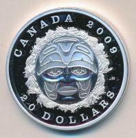 Kanada 2009. 20$ Ag "Indián maszk" eredeti bőr díszdobozban és kartonban, magyar és kanadai tanúsítvánnyal T:PP (luxus minőség) Canada 2008. 20 Dollars Ag "Summer Moon Mask" in original leather and carton case, with Hungarian and Canadian certificate C:PP (luxury quality)