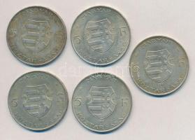 1947. 5Ft Ag "Kossuth" (5x) T:2-,3