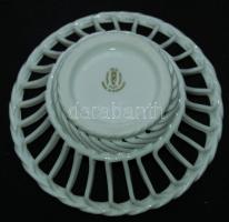 Virágokkal díszített aranyozott jelzett fonott kis porcelán kosárka / Chinaware basket 4x13cm