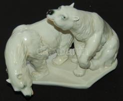 2 db jegesmedvét ábrázoló porcelán figura / Chinaware polar bears figure 25x20x19cm