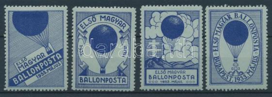 1933 Első magyar ballonposta 4 klf levélzáró / First Hungarian balloon post 4 different labels