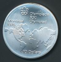 Kanada 1973. 10$ Ag "Montreali olimpia-térkép" T:1 / Canada 1973. 10 Dollars Ag "Montreal Olympic Games-world map" C:Unc