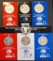 USA 1983S-P-D 1$ Ag (4x) "Olimpia" komplett BU sorozat 1db PP érmével + 1984S-D 1$ Ag (3x)...