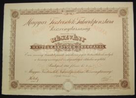 1911. "Magyar Tisztviselők Takarékpénztára Részvénytársaság" részvénye 250K-ról szelvényekkel