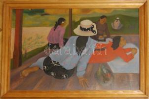 Igényes Gaugin reprodukció UJ jelzéssel: olaj-farost, jelzett, keretben 60x45 cm