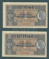 1938. 1P (2x) egymás utáni sorszámokkal! T:I