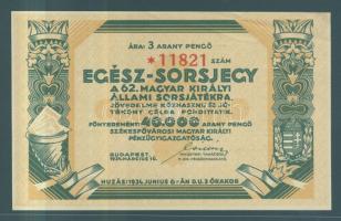 1934. Egész-sorsjegy 3P értékben a 62. Magyar Kir. Állami sorsjátékra T:I