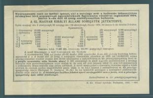 1934. Egész-sorsjegy 3P értékben a 62. Magyar Kir. Állami sorsjátékra T:I