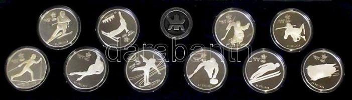 Kanada 1985-1987. 20$ Ag "XV. Téli Olimpia" a komplett 10db-os klf érmesorozat eredeti olimpiai bársonytokban! T:PP /  Canada 1985-1987. 20 Dollars Ag "Calgary 1988 - 15th Winter Olympic" the complete set with 10 different coins in original olympic velvet case! C:PP