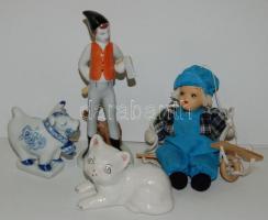 4 db klf porcelán figura: tehén, macska, fiúcska, bohóc