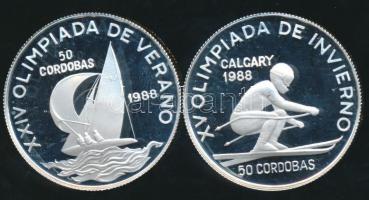 Nicaragua 1988. 50C Ag (2x) "Vitorlázás" + "Síelés" T:PP Csak 10000db! /  Nicaragua 1988. 50 Cordobas Ag (2x) "Sailboat" + "Skier" C:PP Only 10000 examples!