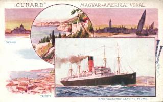 Cunard Hungarian-American lines, RMS Saxonia  leaving Fiume