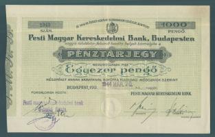 1944. A Pesti Magyar Kereskedelmi Bank pénztárjegye 1000P-ről T:II