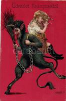 Krampus, girl litho