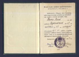 1943 Magyar Aero Szövetség Repülőmodellező időmérő biztosi fényképes igazolvány