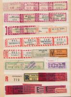 82 db magyar és külföldi ajánlási ragjegy, közte régi erdélyi, postaügynökségi stb