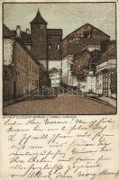 Hradec Kralove, byvala Slezska brana / Silesian gate litho s: Vlcek