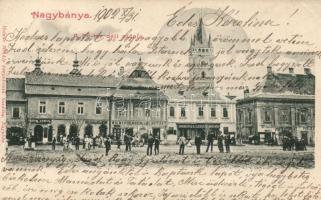 Nagybánya main square with the shops of Lipót Klein, Fabian Tuchs, Blau & Klein, Weinerberger & Glavitzky and Hanzulovics (pinhole)
