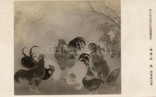 Japanese folk art, roosters