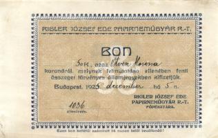 1925. Rigler József Ede Papírnemügyár Rt. 50K értékű bón T:II