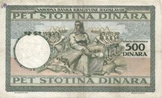 Jugoszlávia 1935. 500D T:II- (apró restaurálás) /
Yugoslavia 1935. 500 Dinara C:VF (tiny restoration...