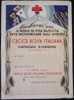 cca 1930 Olasz Vöröskereszt litho emléklap Mussolini idézettel / Italian Litho conmemorative card with Mussolini quote