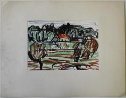 Tóvári Tóth István (1909-2004): Akvarell-filc, jelzett, paszpartuban 35x17 cm