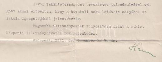 1942 Hómann Bálint vallás- és közoktatásügyi miniszter aláírása kinevezési okiraton