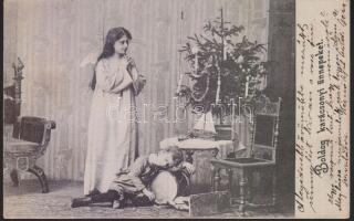 10 db háború előtti karácsonyi üdvözlőlap, közte litho is / 10 Christmas greeting cards