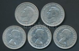 Ausztrália 1946-1961. 1 Sh Ag (5x) klf évszámokkal! T:2,2-,3 / Australia 1946-61. 1 Shilling Ag (5x)...