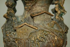 ~1900 Dekoratív sorszámozott cseh kerámia váza 20cm magas. Sorszám után kereshető a kora