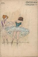 Raphael Kirchner - Hinter den Coulissen. 10 darabos képeslapsorozat kézzel készített tervei, vegyes ...