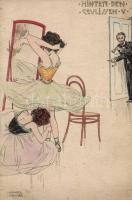 Raphael Kirchner - Hinter den Coulissen. 10 darabos képeslapsorozat kézzel készített tervei, vegyes ...