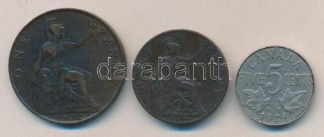Nagy Britannia 1899. 1/2P + 1902. 1P T:2-/3,3 + Kanada 1924. 5c T:3 / Great Briatain 1899. 1/2 Penny + 1902.  Penny C:VF/F,F + Canada 1924. 5 Cents C:F
