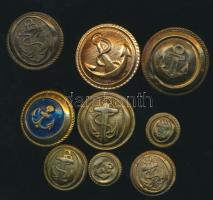 9db különféle tengerész egyenruha gomb / Marine uniform buttons 9 pieces