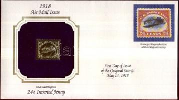 USA/Washington "Fordított Jenny- 22K arany bélyeg replika borítékban T:1 / USA/Washinton "Inverted Jenny-22K gold stamp replica in envelop C:Unc