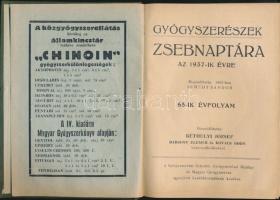 Gyógyszerészek zsebnaptára az 1937-ik évre. Dombornyomott, egészvászon kötésben 500p