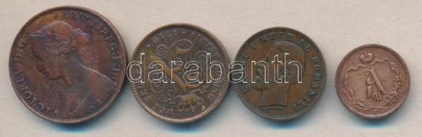 Nagy-Britannia 1861. 1/2P + Cári Oroszország 1889. 1/2k + Románia 19002B + Belgium 1910. 2c T:2,3 / Great Britain 1861. 1/2 Penny + Russia 1889. 1/2 Kopek + Romania 1900. 2 Bani + Belgium 1910. 2 Cents T:XF,VF