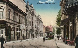 Szeged Kölcsey utca villamos, Royal Szálloda, Gottschall fodrászat és Szatmári Géza üzlete